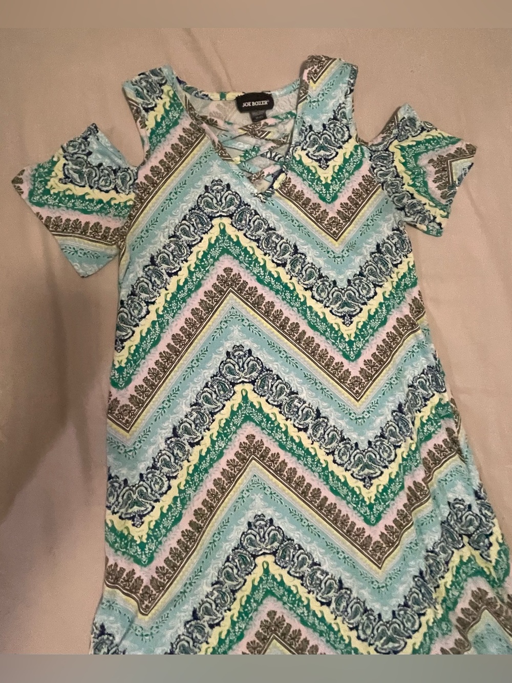 Joe Boxer Aqua and Yellow Chevron Cold-Shoulder Dress